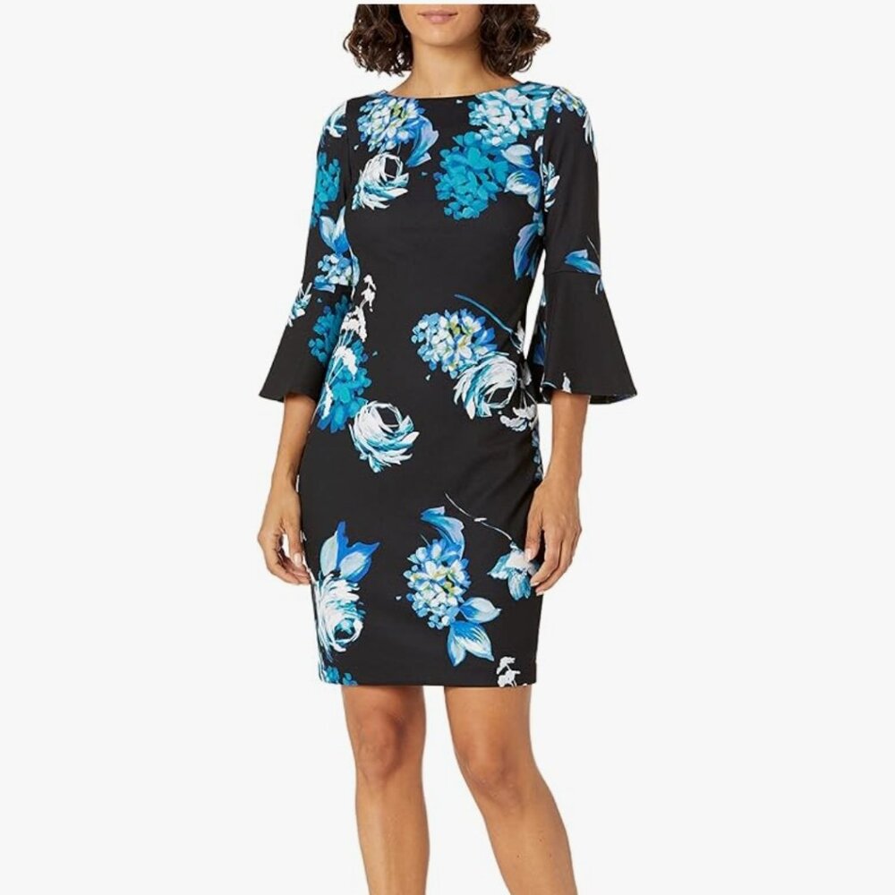 NWT Calvin Klein Womens Petite 3/4 Peplum Sleeve Sheath Dress